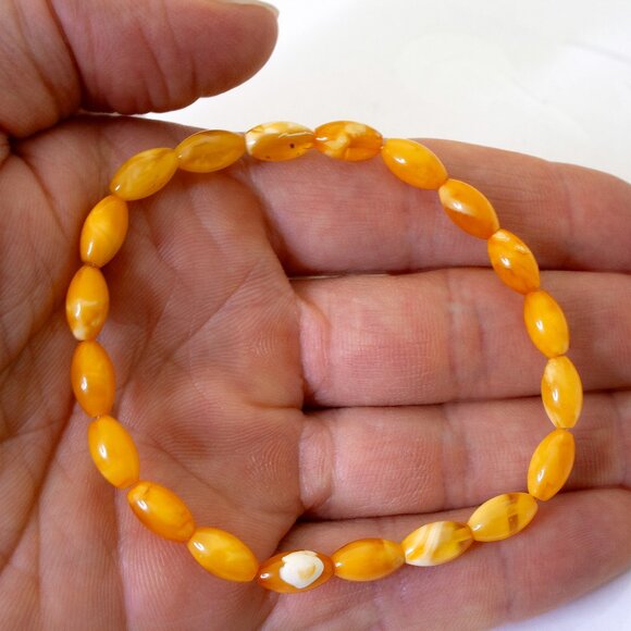 Genuine Butterscotch Elongated Bead Amber Bracelet, 100% NATURAL Amber 5.5-10mm - Picture 6 of 9
